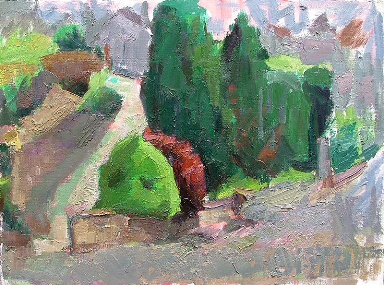 Carey's Trees & Driveway, Overcast, Oil Painting